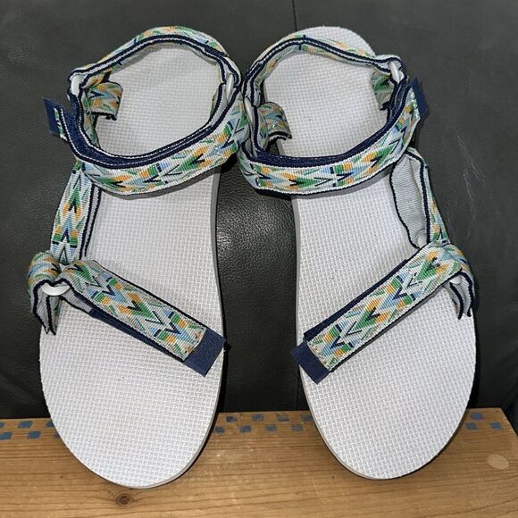 TEVA 13 Gray Blue Green Original Universal Mens Canvas Velcro Sandals